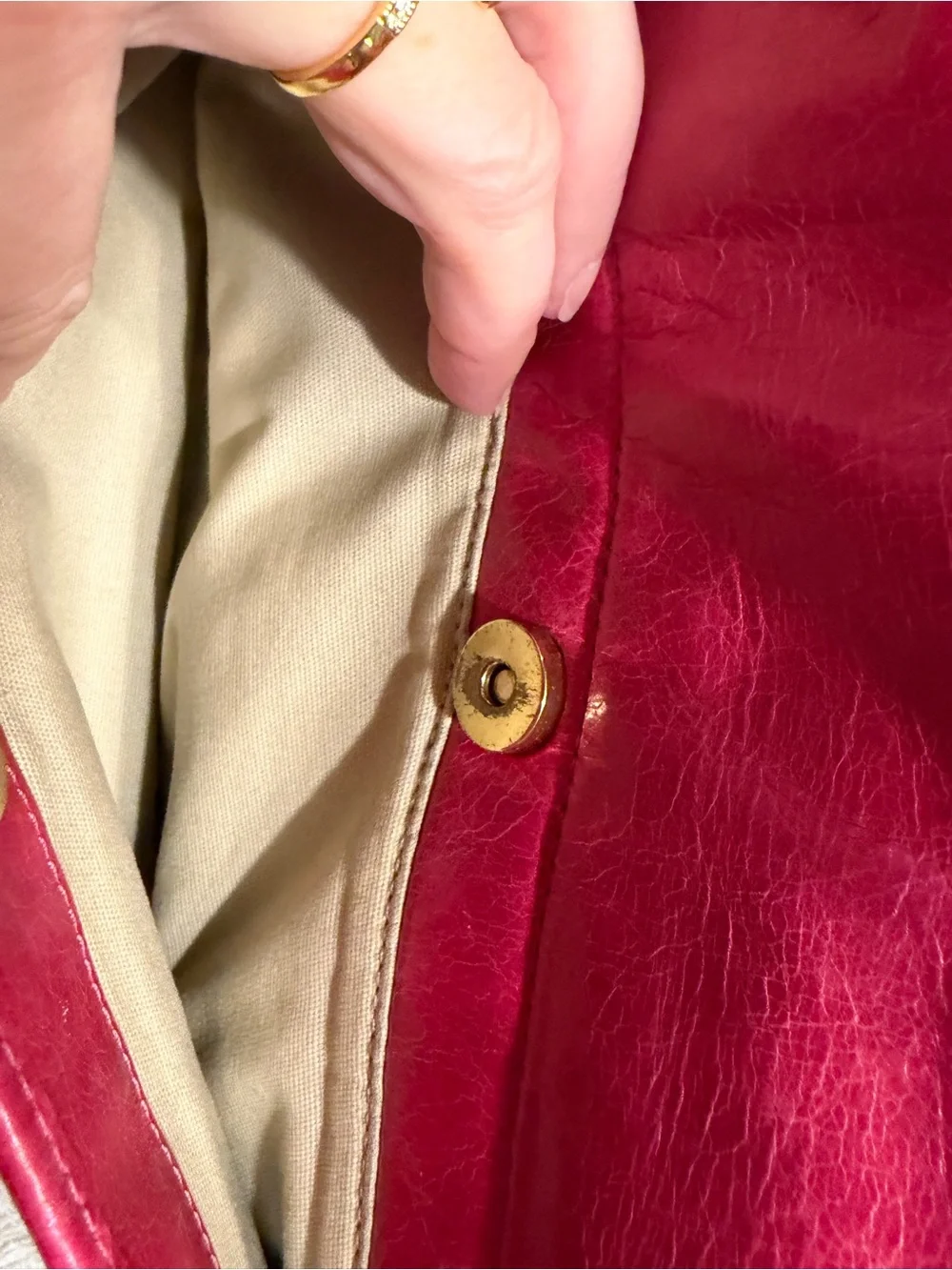 Vintage Tory Burch Fuchsia Distressed Leather Shoulder Bag with Gold Chain